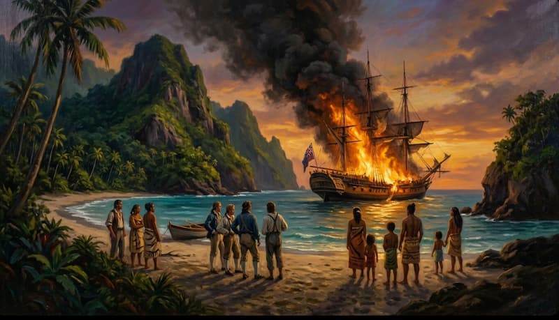 El Motín de la Bounty: La Historia del HMS Bounty, la Traición y el Secreto de Pitcairn 2 Incendio del barco