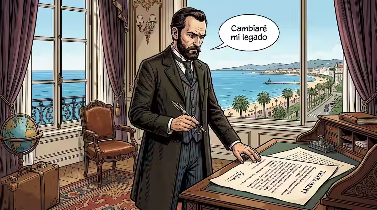 De "Mercader de la Muerte" a Benefactor de la Humanidad: La verdadera historia de Alfred Nobel 4 alfred nobel firmando el testamento y creando los premios que llevarían su nombre