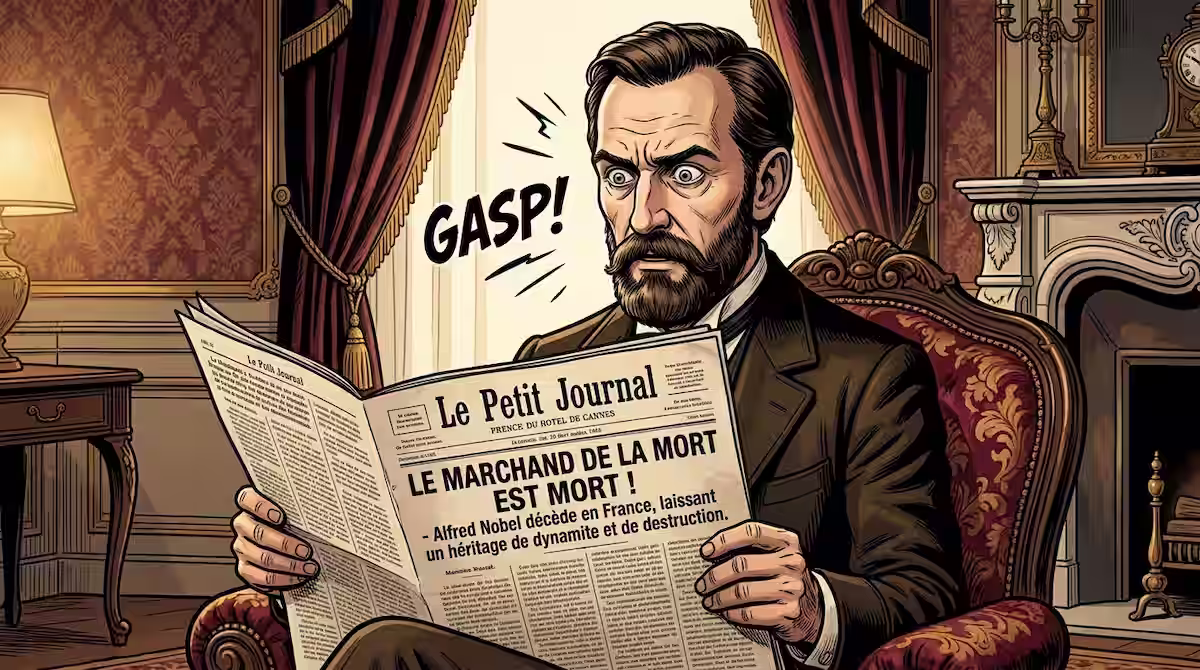 De "Mercader de la Muerte" a Benefactor de la Humanidad: La verdadera historia de Alfred Nobel 3 alfred nobel lee asombrado el periodico