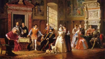 Felipe II firmando el decreto de bancarrota de la Hacienda Real en 1575