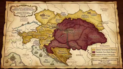 Mapa del Imperio Austrohúngaro en su máxima extensión antes de la Primera Guerra Mundial